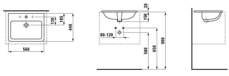 Раковина встраиваемая Laufen Pro S 56x44, 8.1896.3.000.104.1