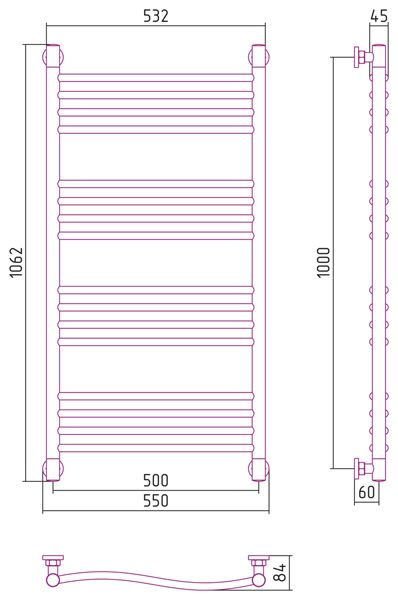 Водяной полотенцесушитель Сунержа Флюид+ 1000x500