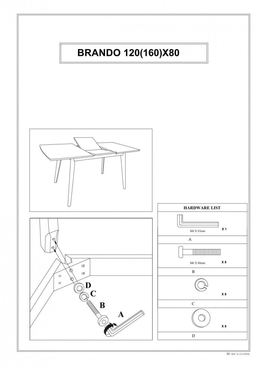 Стол обеденный Signal BRANDO 120 раскладной дуб, BRANDOD120