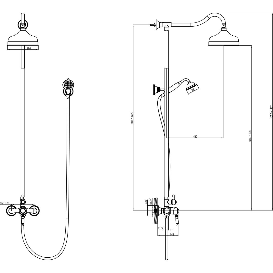 Смеситель для душа с верхней душевой лейкой и 1-функциональной лейкой Lemark Villa, LM4860C