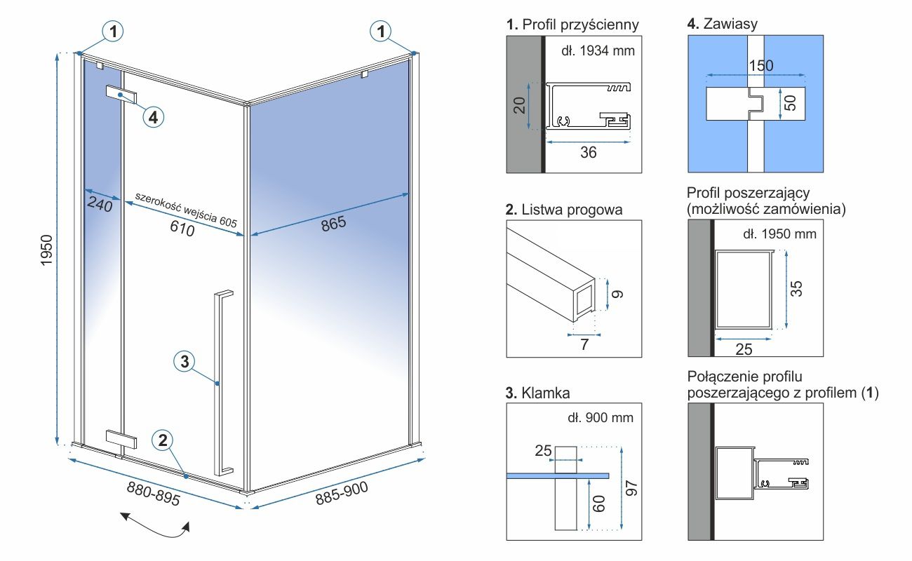 Душевой уголок Rea Fargo Gold 90x90, REA-K4903