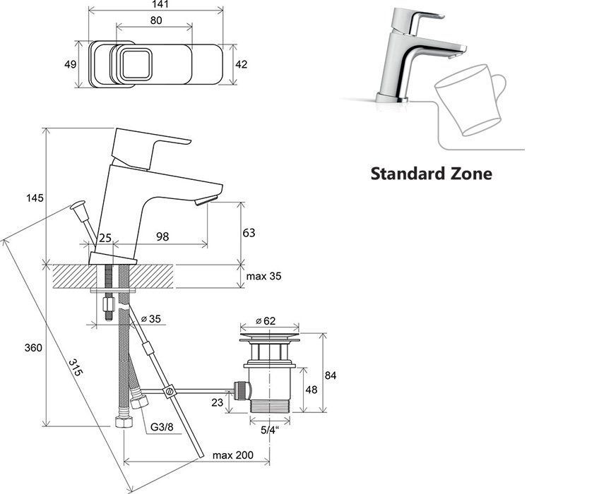 Смеситель для умывальника Ravak 10° TD 011.00, X070063
