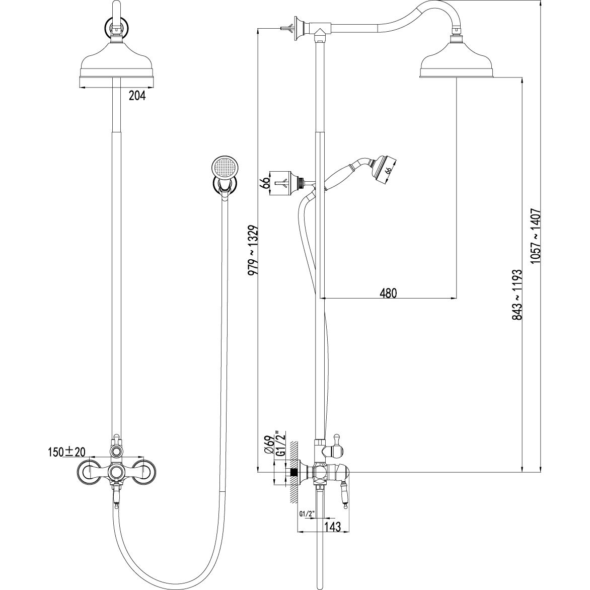 Смеситель для душа с верхней душевой лейкой и 1-функциональной лейкой Lemark Villa, LM4860B