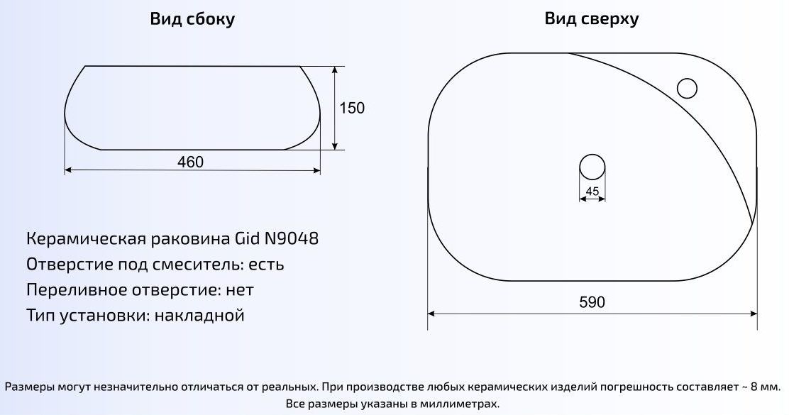 Умывальник Gid N9048 59x46, 51185