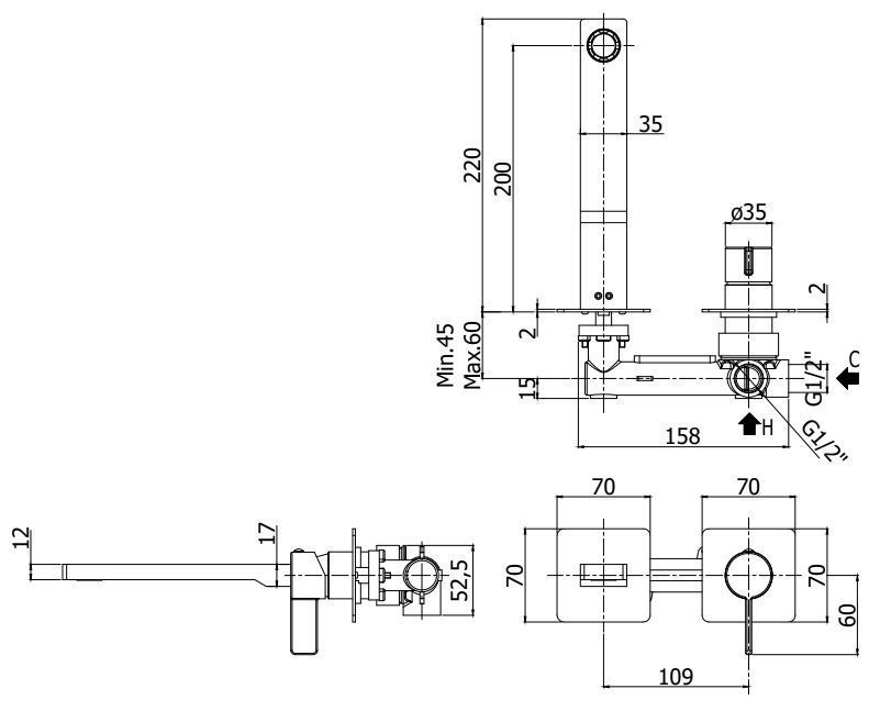 Смеситель для умывальника излив 15 см Paffoni Rock70 хром, RO104CR
