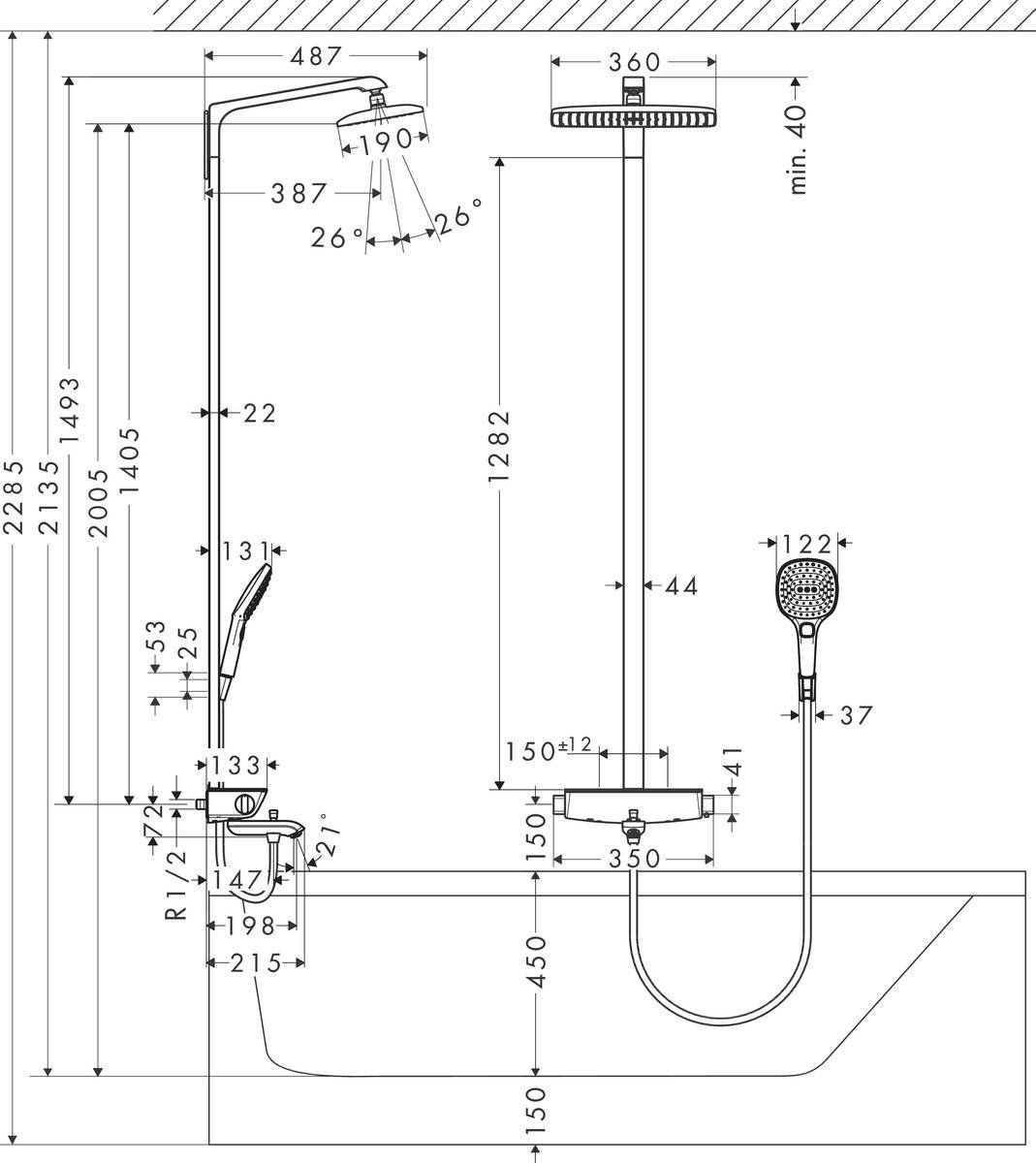 Душевая панель Hansgrohe Raindance Select E Showerpipe 360, 27113400