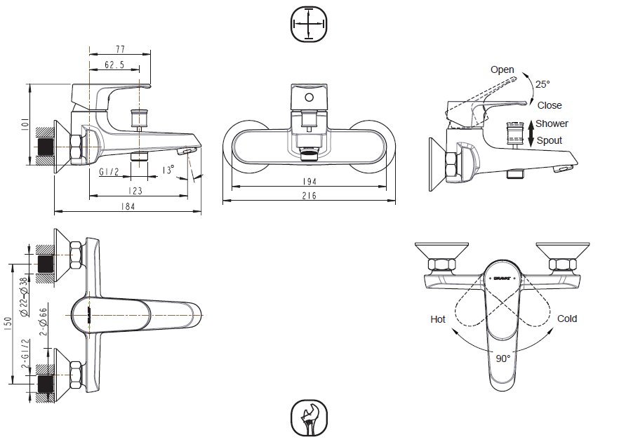 Смеситель для ванны Bravat Alfa F6120178CP-01