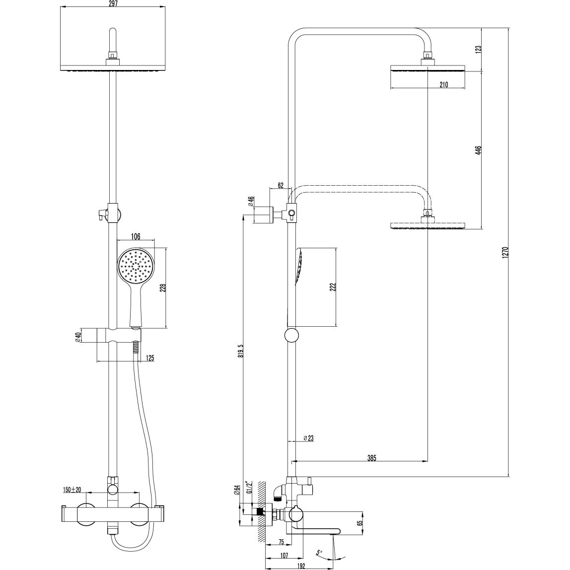Смеситель для ванны термостатический с верхней лейкой Lemark Yeti, LM7862C