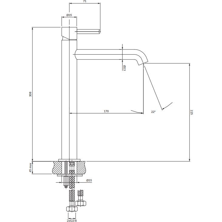 Высокий смеситель для умывальника высокий Omnires Y, Y1212GLB