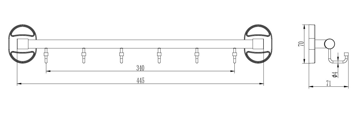 Планка с 6 неподвижными крючками Ledeme L1916-6