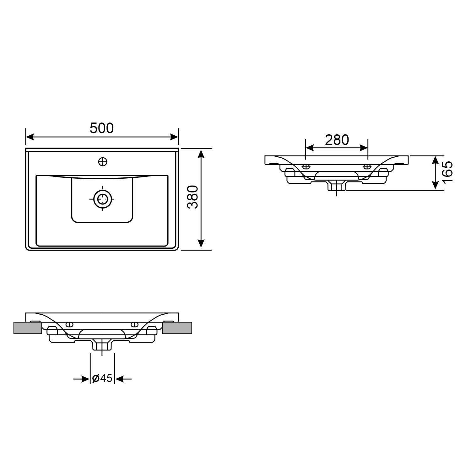 Настенная или мебельная раковина Wellsee FreeDom 50x38, 151101000