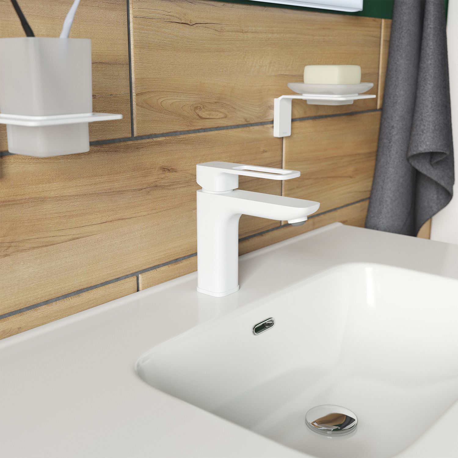 Смеситель для умывальника, белый матовый, Iddis Slide, SLIWT00i01