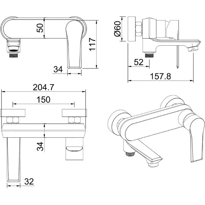 Смеситель для ванны Vivi Felice 8040