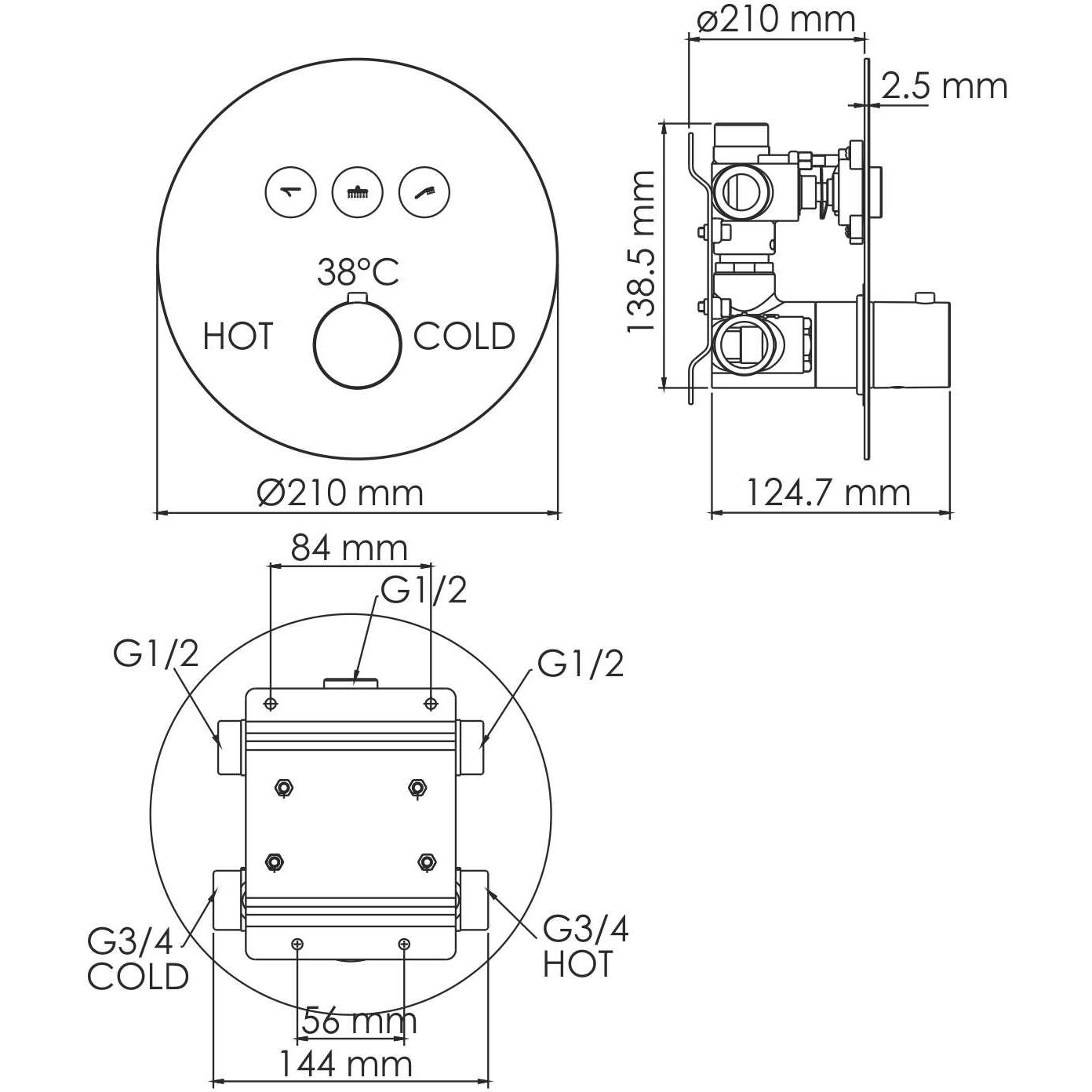 Термостатический смеситель для ванны и душа WasserKRAFT Dinkel 5844 Thermo