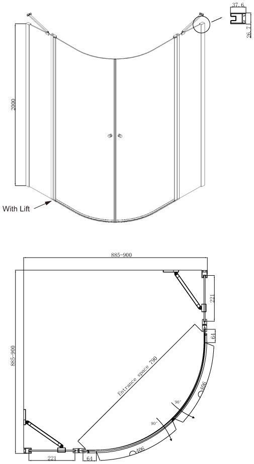 Полукруглое душевое ограждение Ambassadro Nord 13011101