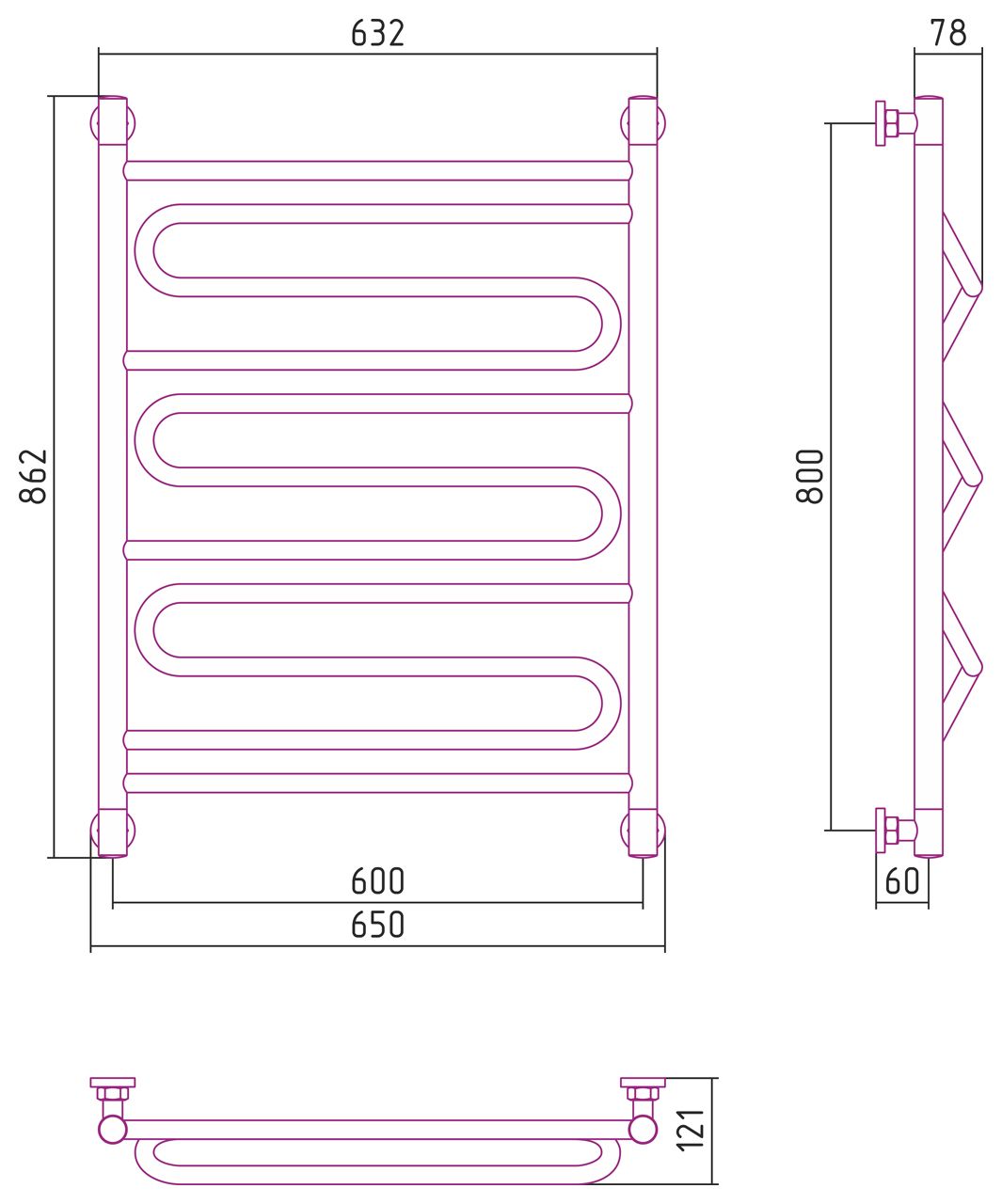 Водяной полотенцесушитель Сунержа Элегия 800x600