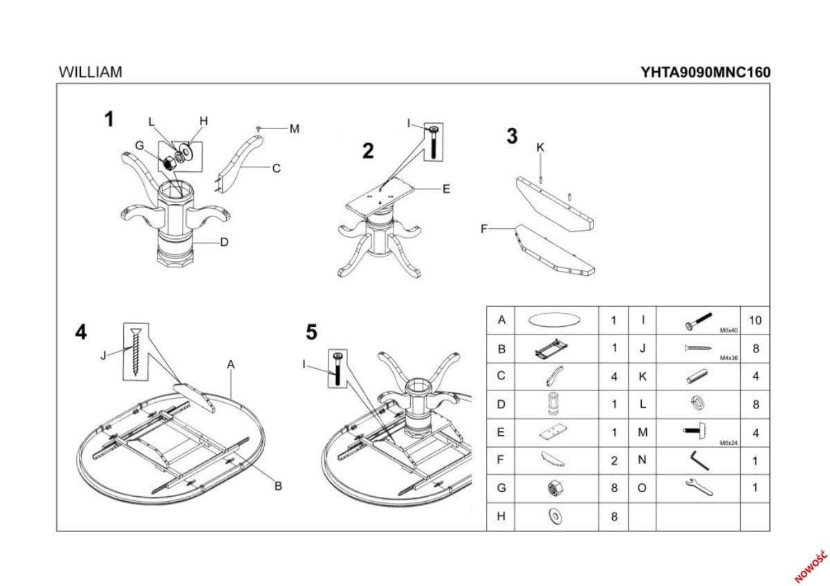 Стол обеденный Halmar William, раскладной белый, V-CH-WILLIAM-ST-BIALY