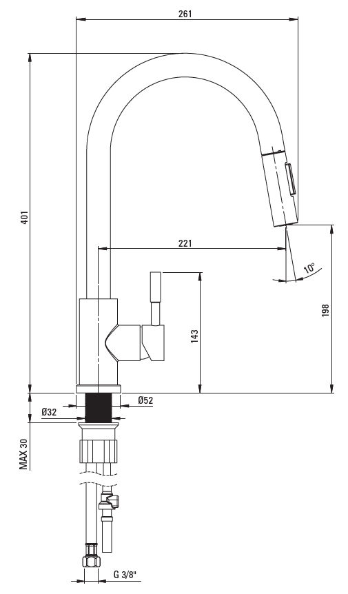 Смеситель для мойки с вытягивающимся изливом, стальной Deante Lima, BBM_F72M
