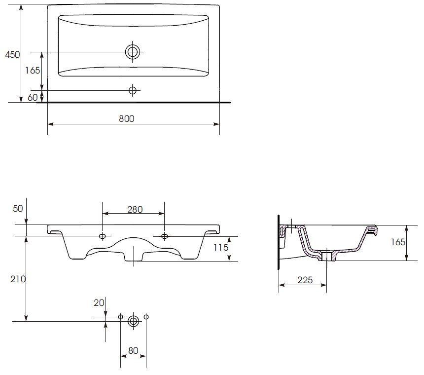 Умывальник мебельный Cersanit Como 80
