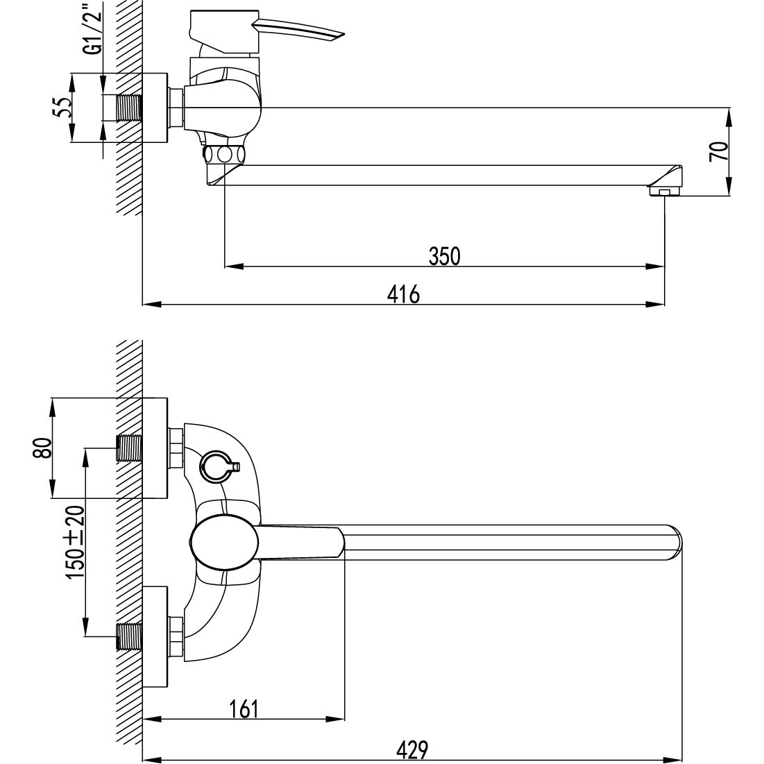 Смеситель универсальный с плоским изливом 350 мм Lemark Atlantiss, LM3217C