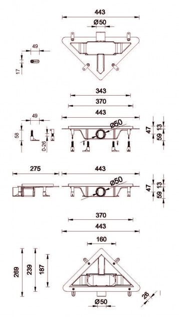 Угловой душевой трап Styron, STY-MF
