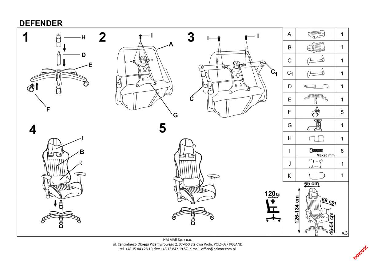 Кресло компьютерное Halmar Defender черный/красный, V-CH-DEFENDER-FOT-CZERWONY