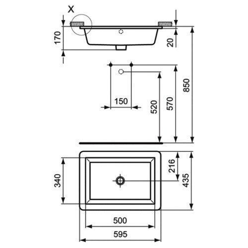 Умывальник встраиваемый под столешницу Ideal Standard Strada 59, K077901