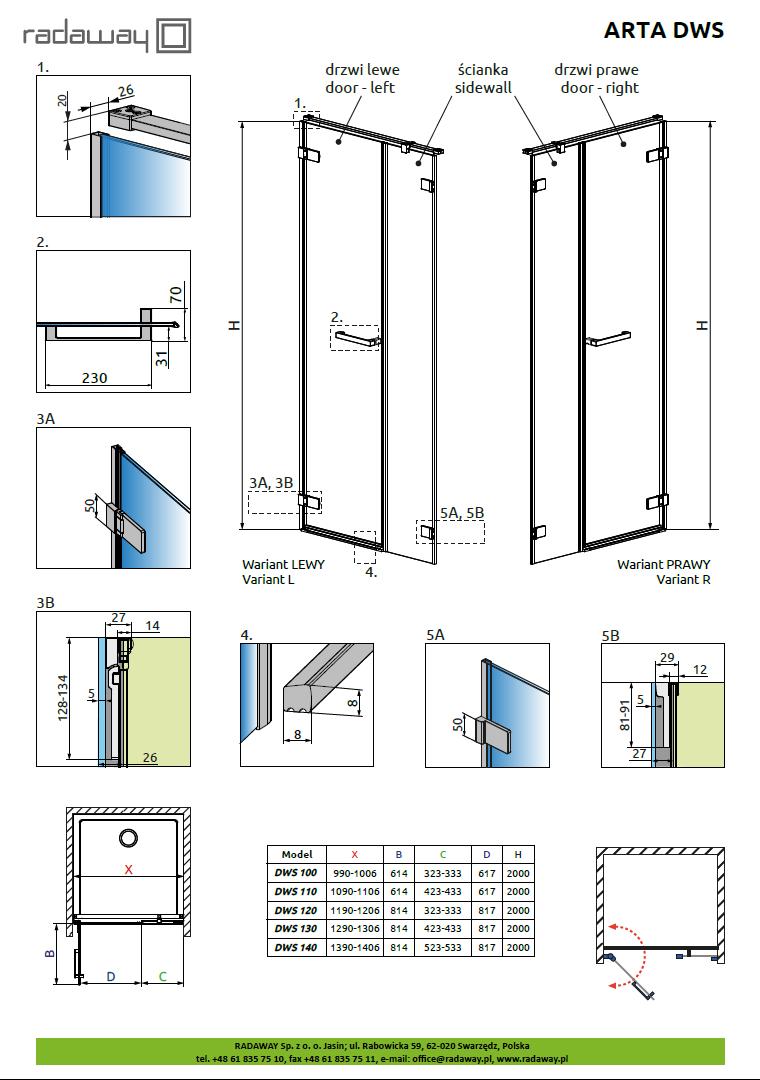 Двери в нишу Radaway Arta DWS