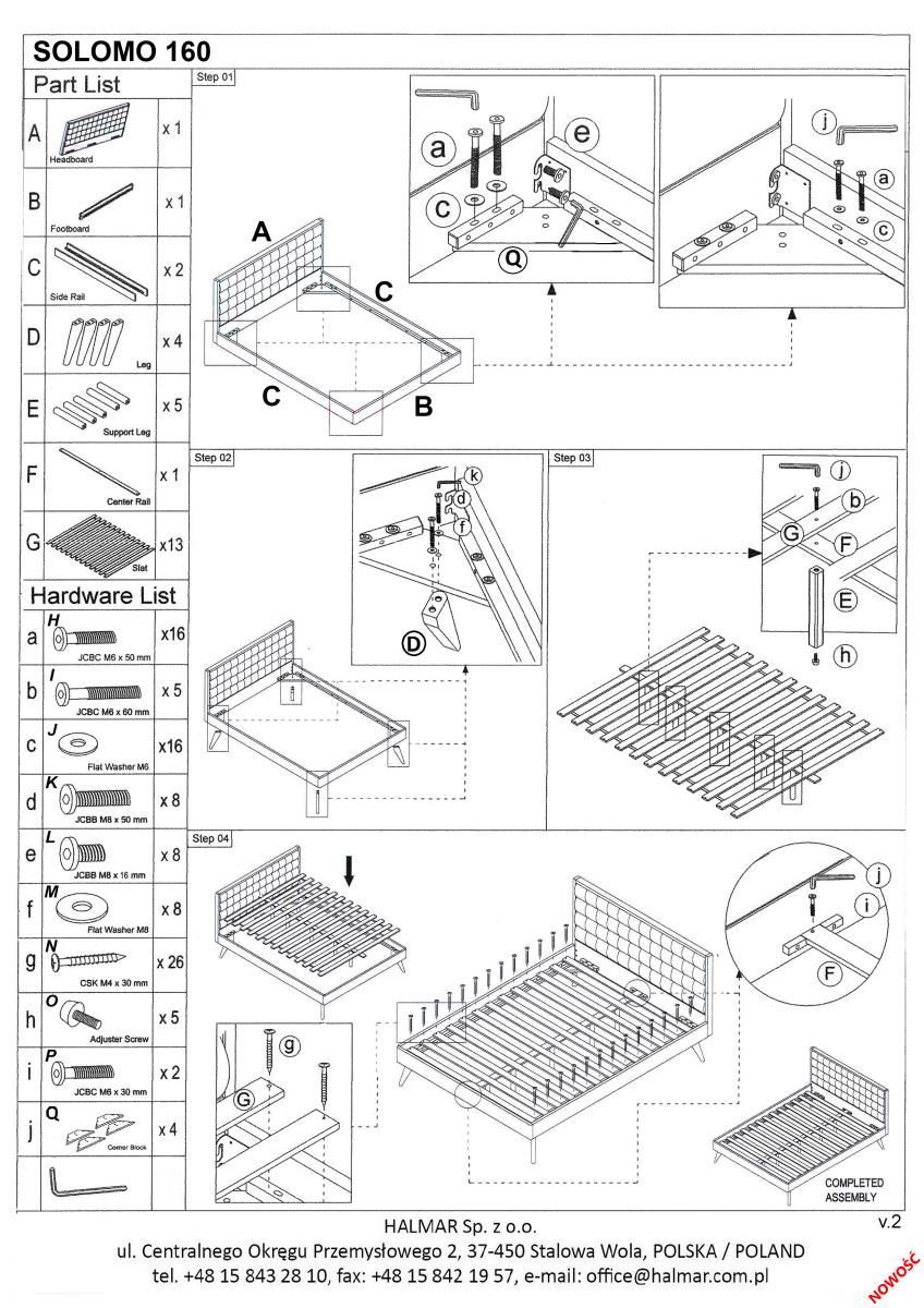 Кровать Halmar Solomo бежевый/орех 160/200, V-CH-SOLOMO-LOZ