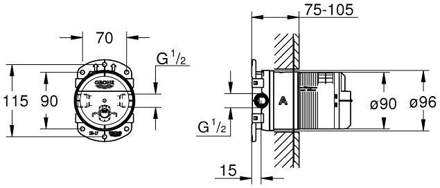 Универсальная встроенная часть для верхнего душа Grohe, 26483000