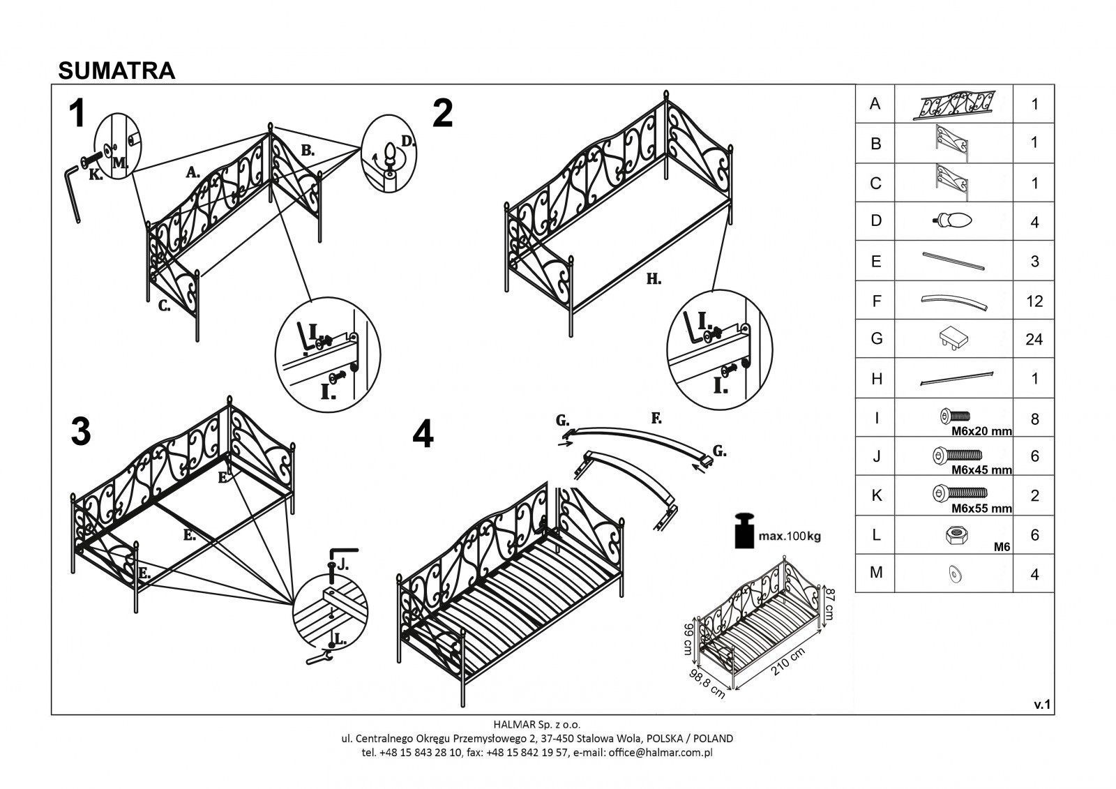 Кровать Halmar Sumatra черный 90/200, V-CH-SUMATRA-LOZ-CZARNY
