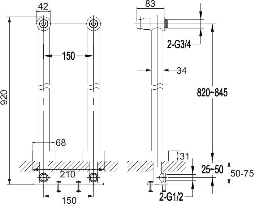 Универсальные ножки для смесителя для ванны Omnires, 8819CR