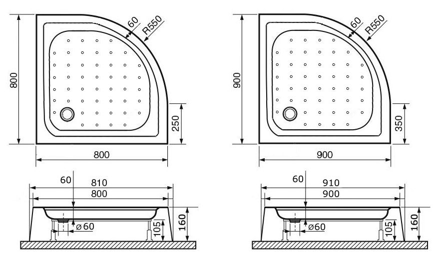Душевой поддон полукруглый RGW LUX/TN-P