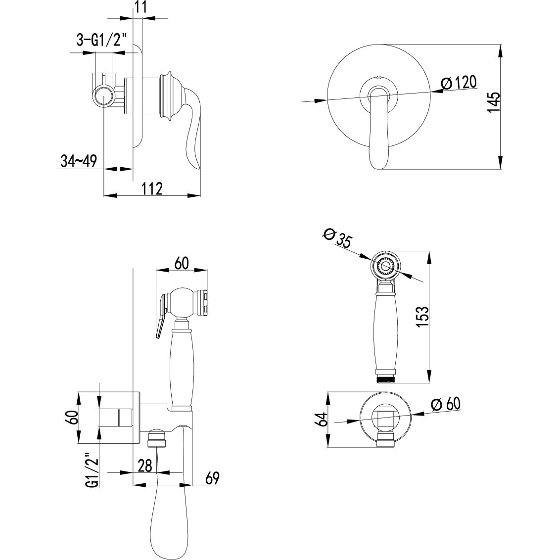 Смеситель с гигиеническим душем встраиваемый Lemark Brava, LM4719G