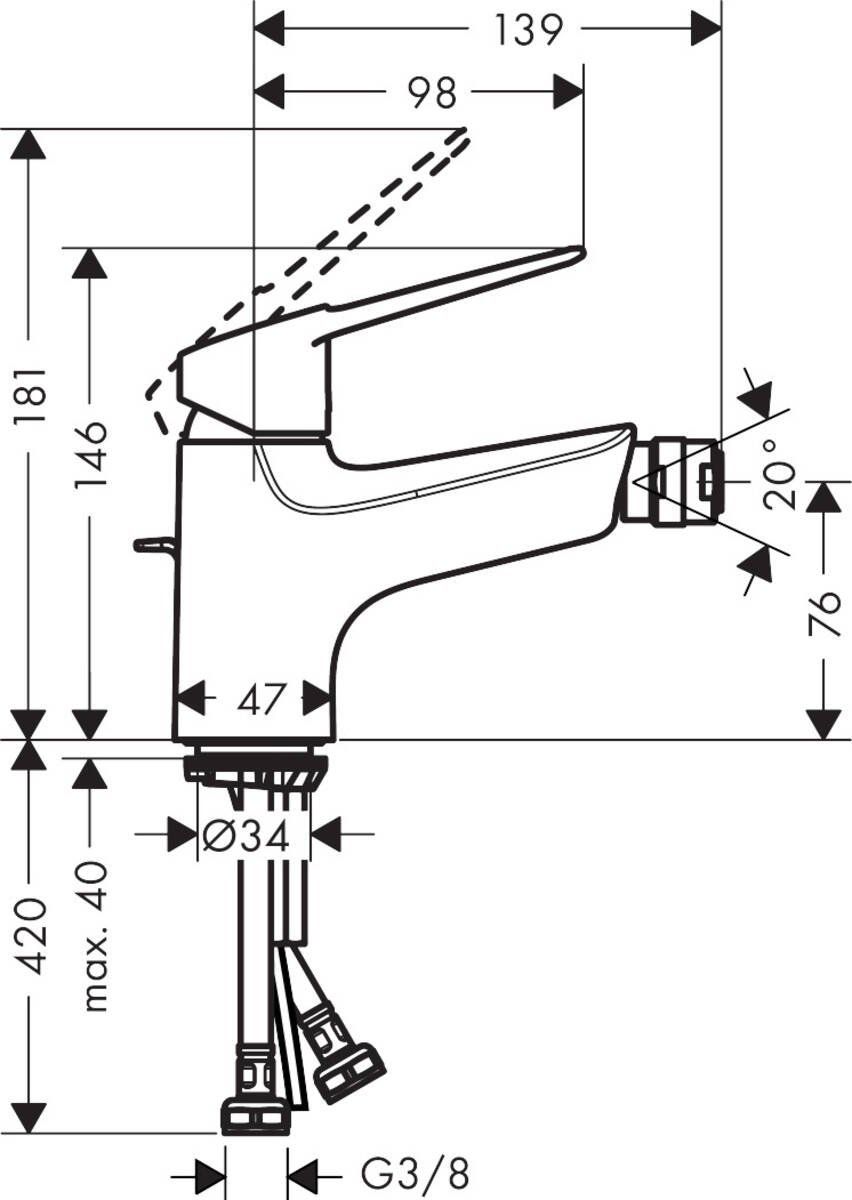 Смеситель для биде Hansgrohe Novus Loop 70 с гарнитуром, 71233000