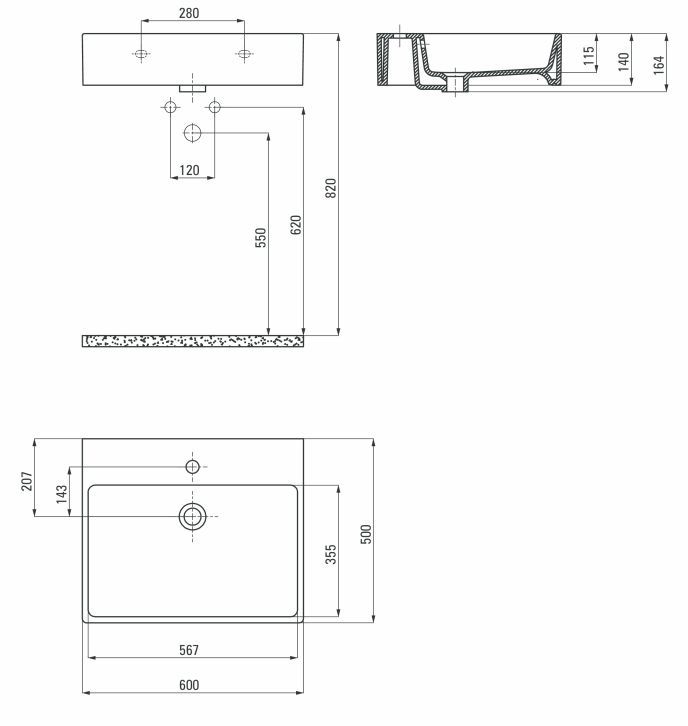Умывальник накладной Deante Temisto 60x50, CDT_6U6S