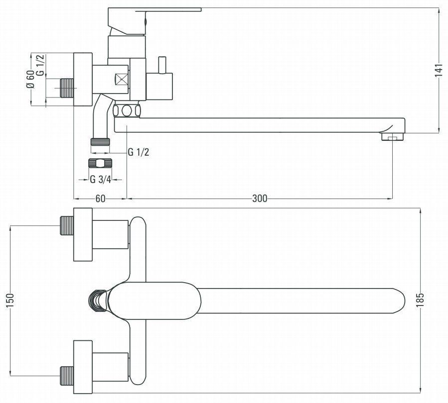 Смеситель для ванной Deante Alpinia с длинным изливом, BGA_056M