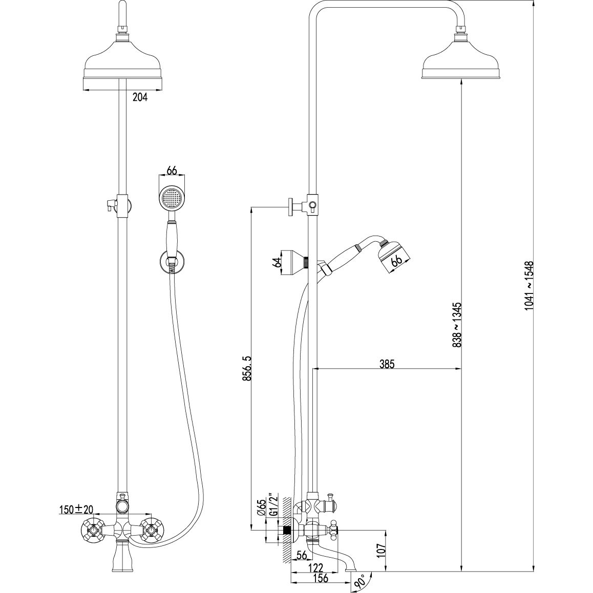 Смеситель для ванны с верхней душевой лейкой фиксированный излив 128 мм Lemark Vintage, LM2862B