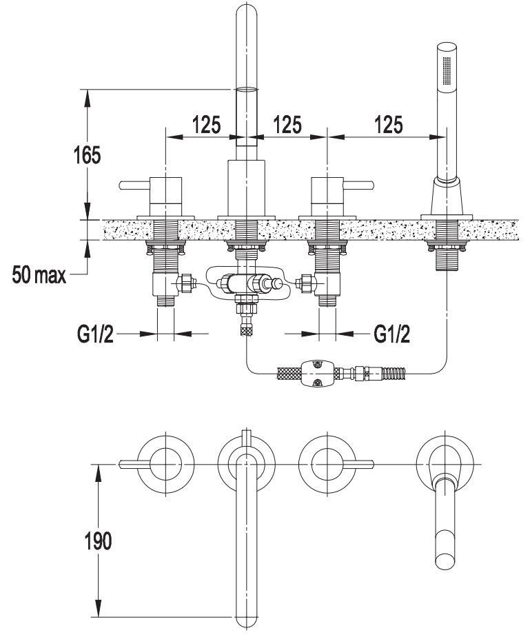 Смеситель для ванны на 4 отверстия Omnires Y, Y1232BL