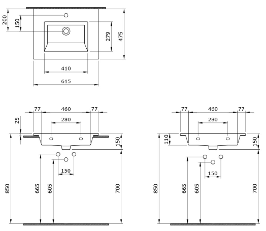 Умывальник Bocchi Milano 61x47, 1161-001-0126
