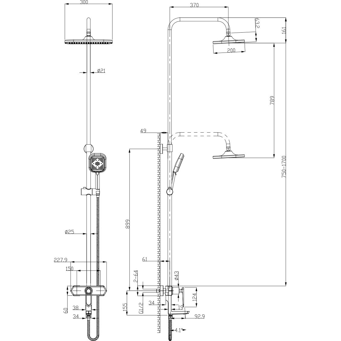 Смеситель для ванны с верхней душевой лейкой поворотный излив Lemark Prizma, LM3962C