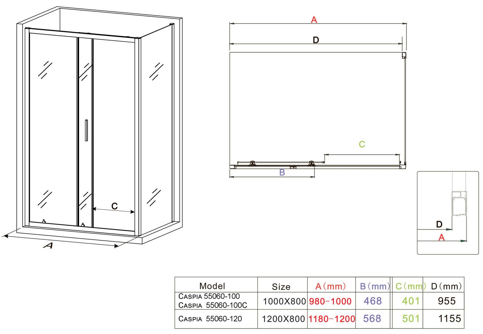 Душевой уголок Roxen Caspia 100x80, 120x80