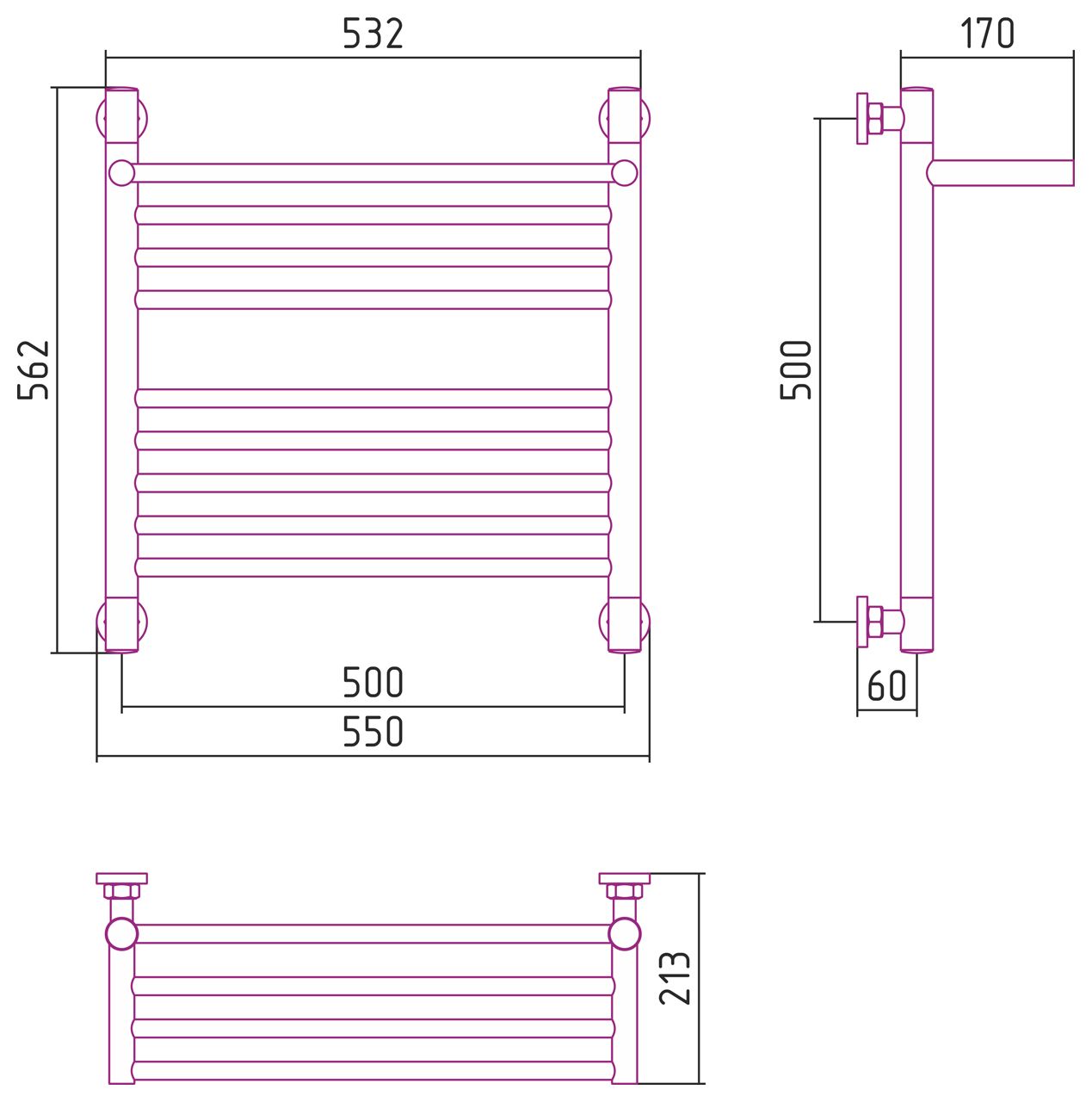 Водяной полотенцесушитель Сунержа Богема с полкой+ 500x500