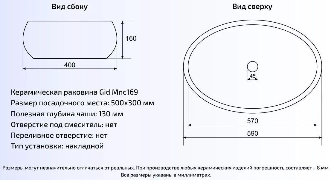 Умывальник Gid MNC169 60x41, 54410