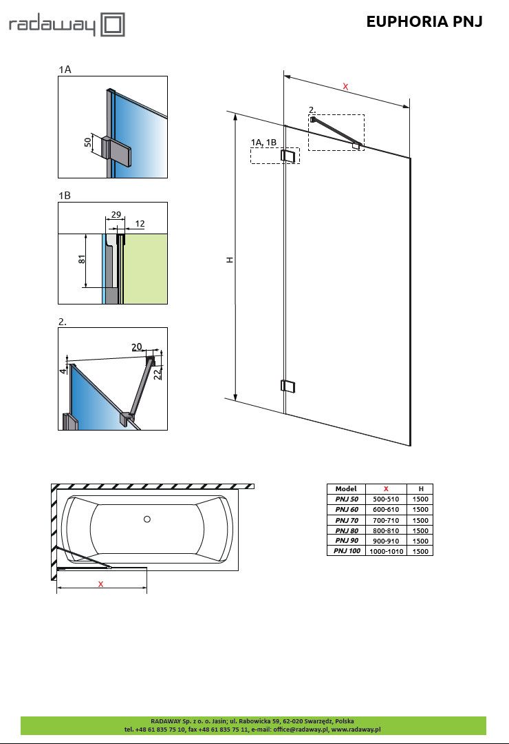 Шторка для ванны Radaway Euphoria PNJ