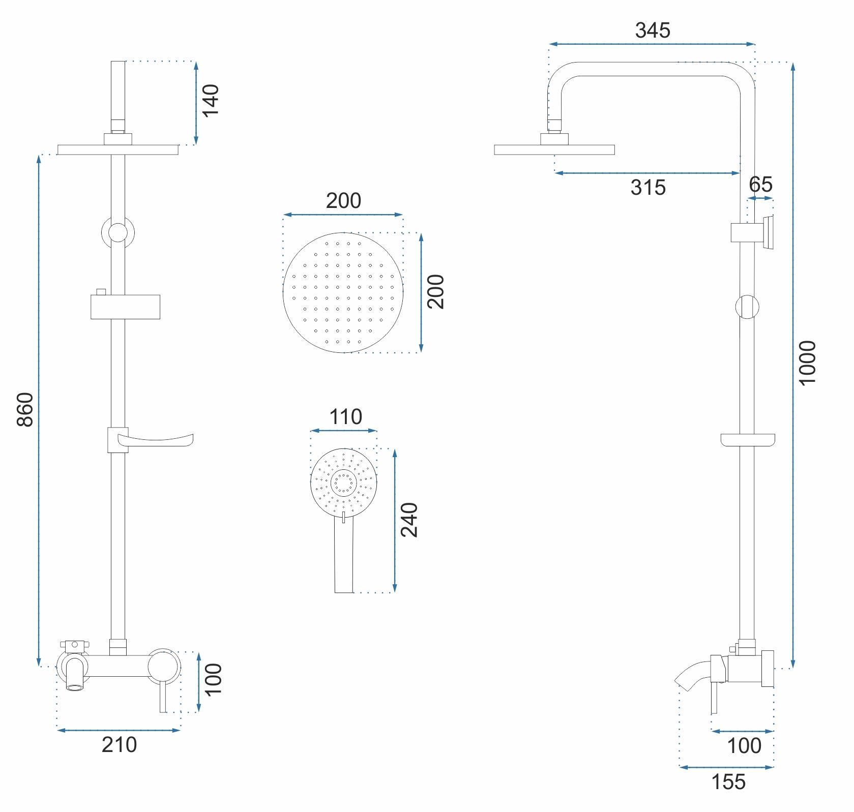 Душевая система Rea Luis Black, REA-P7005