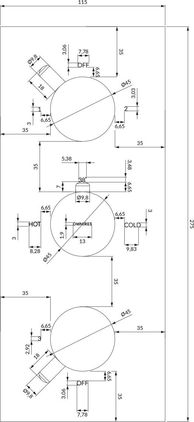 Смеситель термостатический скрытого монтажа на 3 выхода Omnires Y, Y1238/KROCR