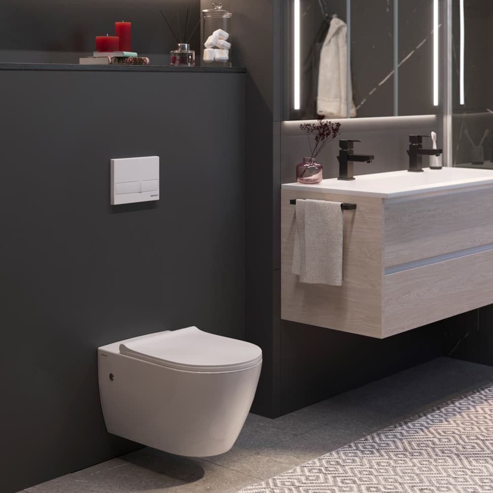 Комплект Berges Novum, кнопка L1 белая, унитаз Mascon Rimless, сиденье Toma Slim, 043266