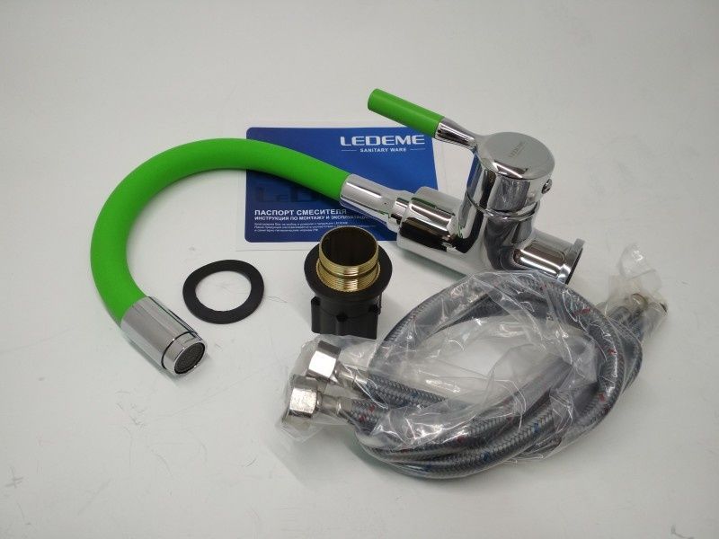 Смеситель для умывальника с гибким изливом зеленый/хром Ledeme L1399-5
