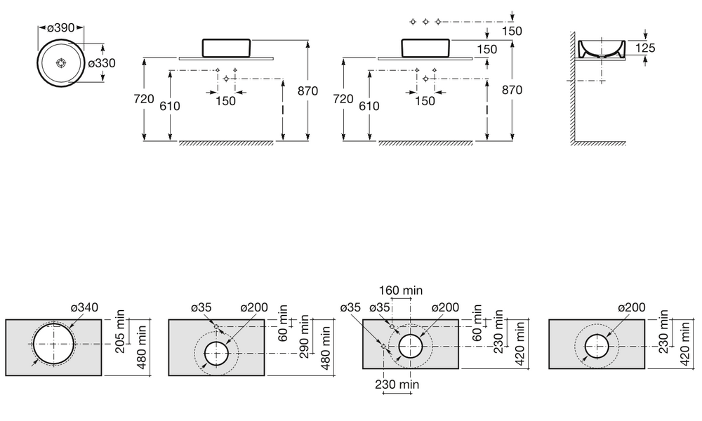 Умывальник накладной Roca Terra 39, A32722D000
